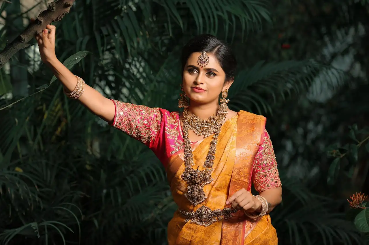 Pullamma in a traditional half sari from Andhra Pradesh | Half saree, East  indian dress, Indian dresses